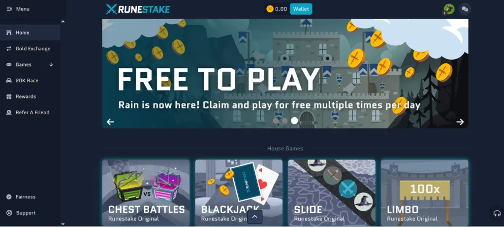 Screenshot of a third-party Runescape gambling site interface